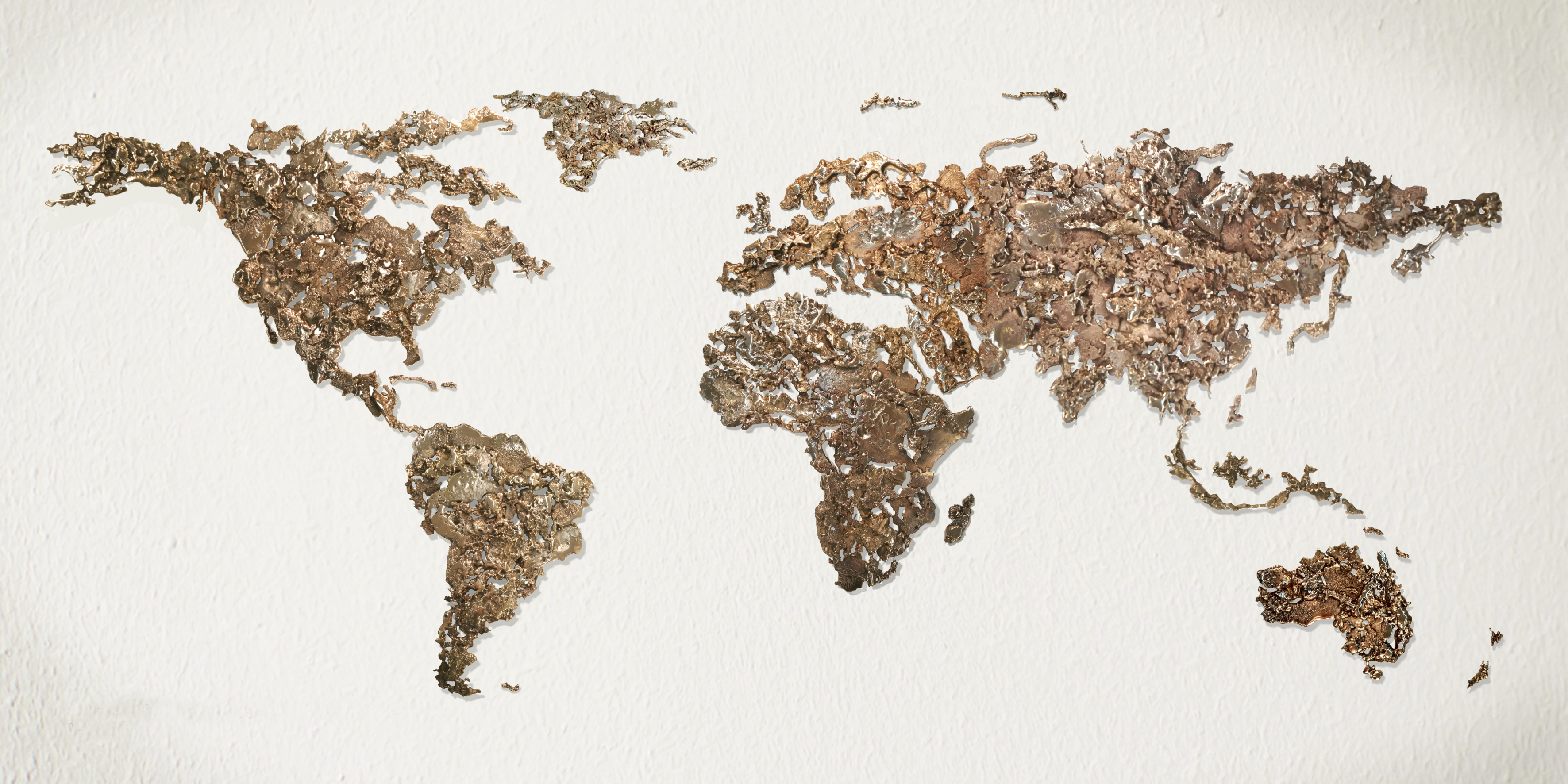 GOLDANIGA World Map cm. 100x220 assemblaggio di colature di bronzo
